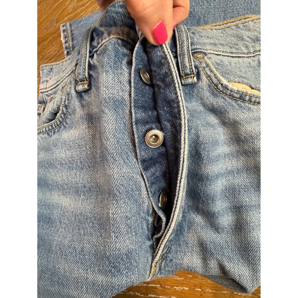 Rag & Bone Alex High Rise Straight Jeans Delavan with Holes Size 27 Button Fly